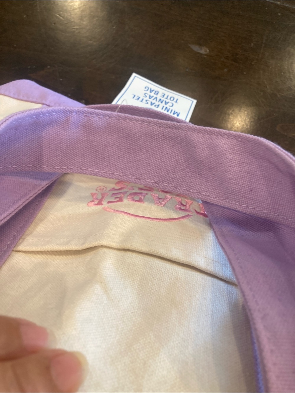 Trader Joe’s Lavender & White Canvas Tote Bag Reusable Grocery Shopping Bag - Picture 7 of 9
